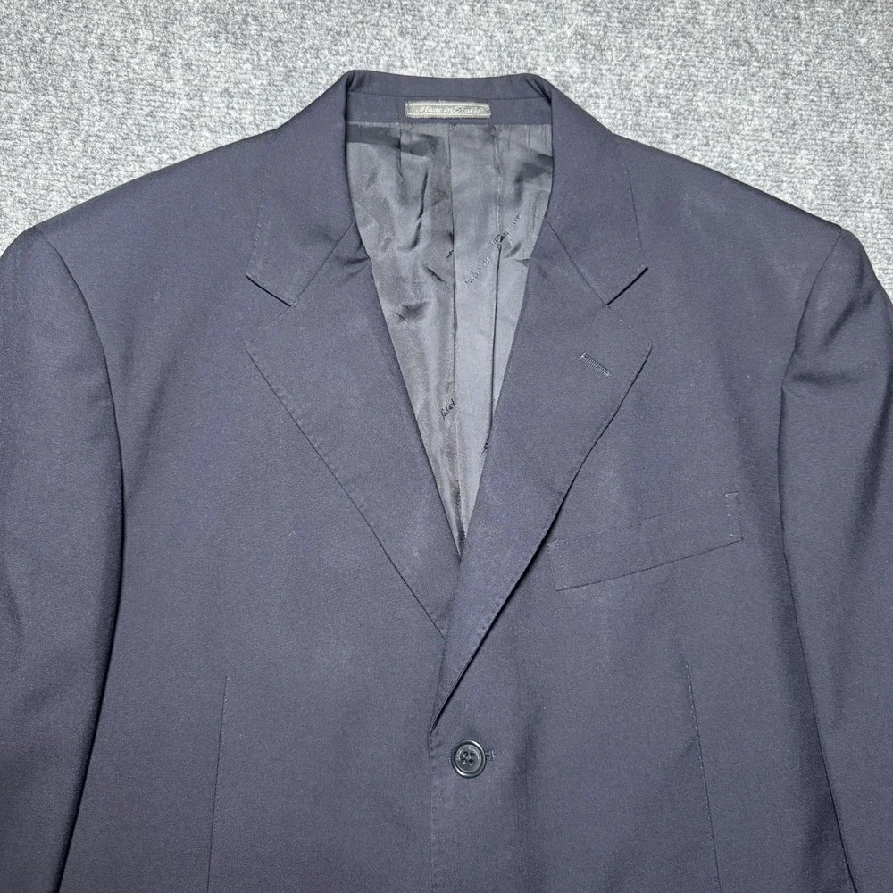 Salvatore Ferragamo Blazer 54 Navy‎ Blue Cotton Jacket Coat Wool 3-Butotn READ
